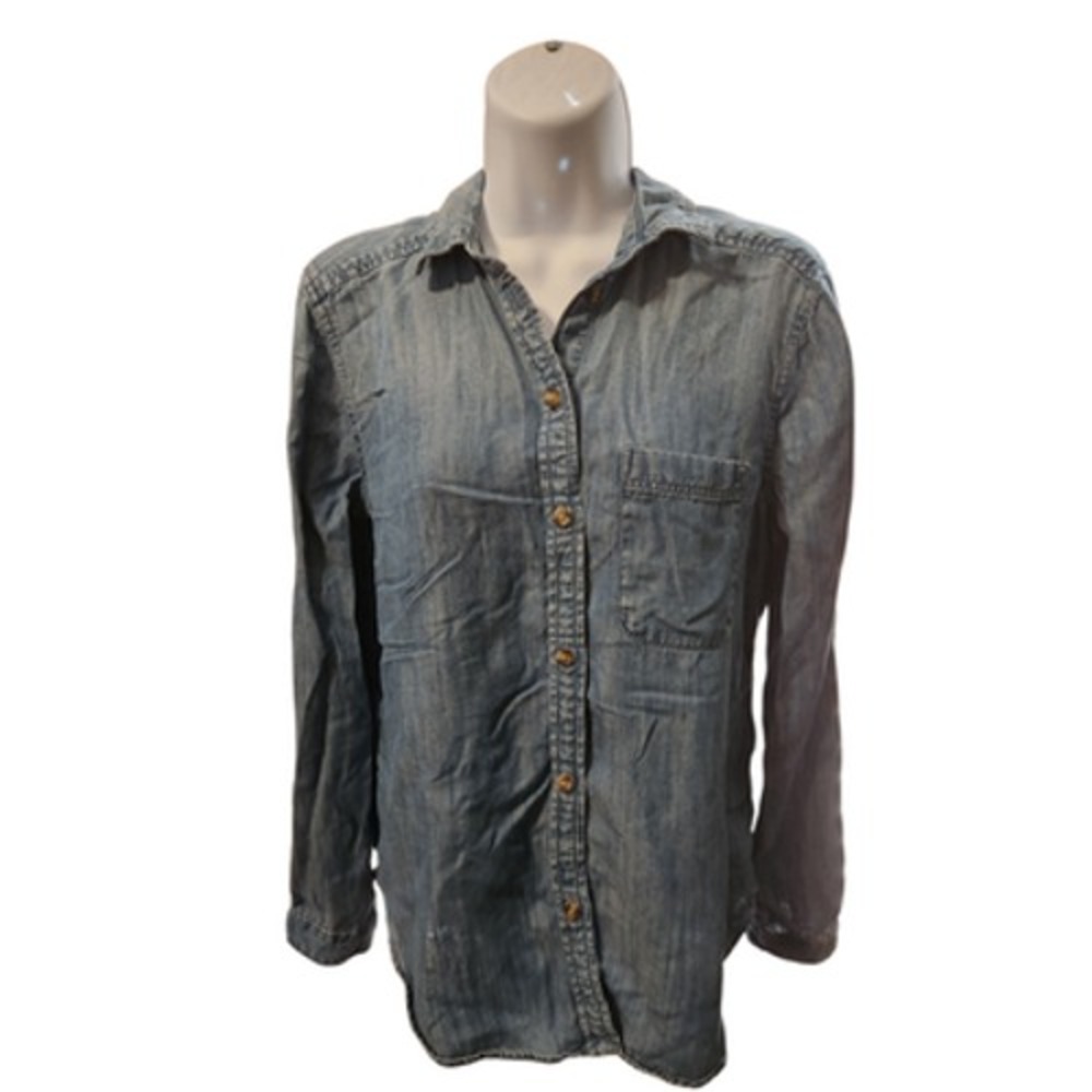 American Eagle Women's Size Small Top Boyfriend Fit Denim Blue - Picture 1 of 5